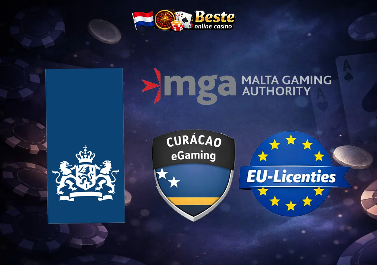 Licenties en toezichthouders van online casino's met MGA-, Curaçao- en Europese licentielogo's